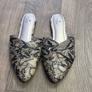 Worthington Black and Cream Snakeskin Mules